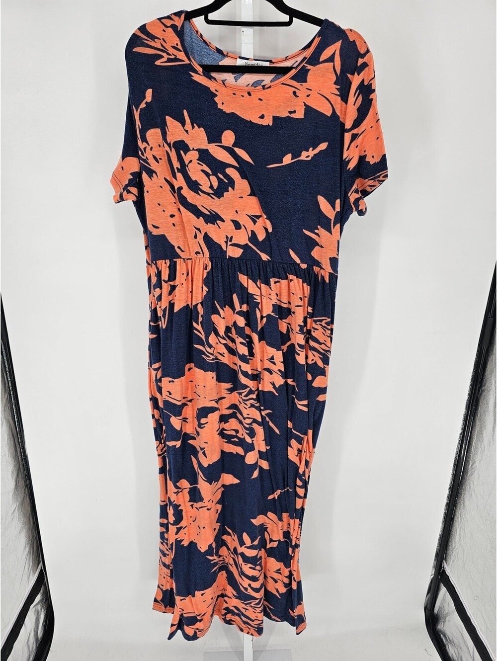 Nemidor Womens Sz 3XL Maxi length Shirt Dress Blue Orange Floral
